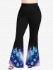 Pantalon Evasé 3D Fleur Galaxie Brillante Imprimée Grande Taille à Paillettes - Bleu profond 6X