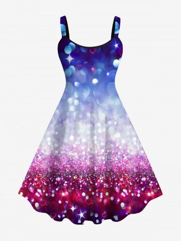 Plus Size Ombre Bubble Star Glitter Sparkling Sequin 3D Print Tank Party New Years Eve Dress - MULTI-A - M