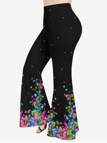 Pantalon Evasé Brillant Galaxie Imprimée Grande Taille à Paillettes - MULTI-A - 3X