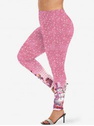 Legging Brillant 3D Boule Bonhomme de Neige et Sapin de Noël Imprimés Grande Taille à Paillettes - Rose clair S