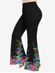 Plus Size Glitter Sparkling Colorful Broken Diamond Galaxy Print Pull On Flare Pants -  