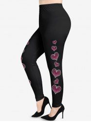 Plus Size Valentine's Day Heart Pearl Trim 3D Print Leggings -  