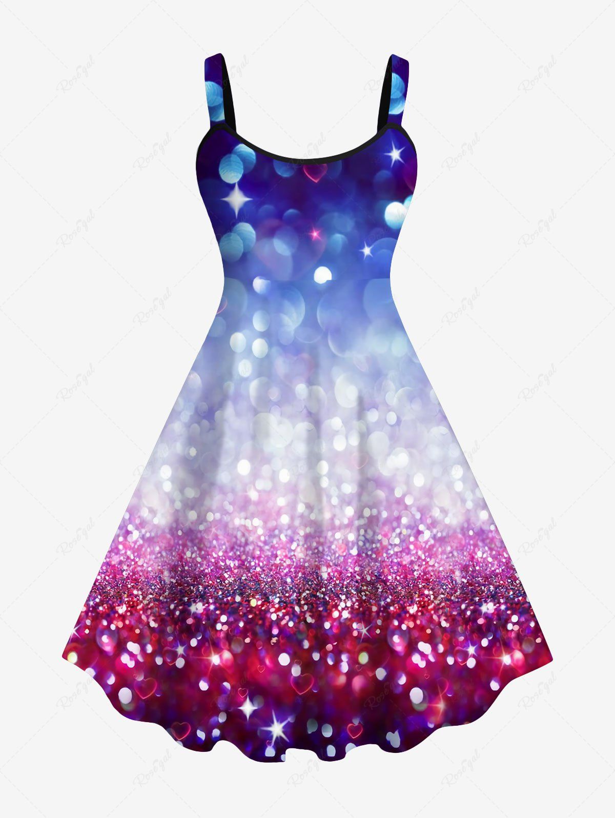 Fancy Plus Size Ombre Bubble Star Glitter Sparkling Sequin 3D Print Tank Party New Years Eve Dress  
