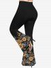 Plus Size 3D Gilding Rose Flower Print Christmas Pull On Flare Pants -  