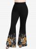 Plus Size 3D Gilding Rose Flower Print Christmas Pull On Flare Pants -  