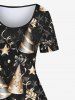 Plus Size Pentagram Striped Christmas Hat Ribbon Print Ombre A Line Party Dress -  