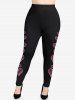 Plus Size Valentine's Day Heart Pearl Trim 3D Print Leggings -  
