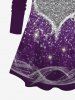 Plus Size Valentine's Day Heart Butterfly Sparkling Sequin Glitter 3D Print Long Sleeve T-shirt -  