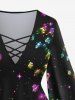 Plus Size Flare Sleeves Glitter Sparkling Colorful Broken Diamond Print Lattice Top -  
