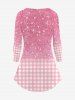 T-shirt Brillant 3D Boule Bonhomme de Neige et Sapin de Noël Imprimés Grande Taille à Paillettes - Rose clair XS