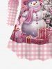 T-shirt Brillant 3D Boule Bonhomme de Neige et Sapin de Noël Imprimés Grande Taille à Paillettes - Rose clair XS