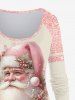 T-shirt Brillant 3D Père Noël Flocon de Neige Imprimé en Blocs de Couleurs à Paillettes de Grande Taille - Rose clair 3X