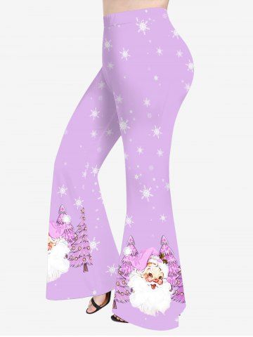 Plus Size Christmas Tree Santa Clause Snowflake Stars Print Flare Pants - LIGHT PURPLE - L