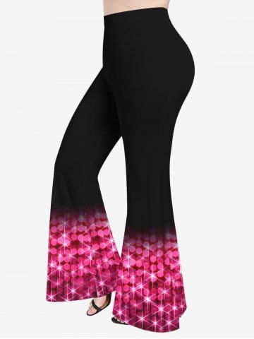 Pantalon Évasé Brillant 3D Imprimé en Blocs de Couleurs à Paillettes Grande Taille pour Saint-Valentin