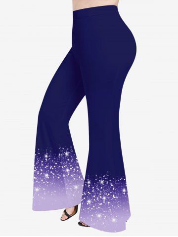 Plus Size Galaxy Star Ombre Sparkling Sequin Glitter 3D Print Flare Disco Pants