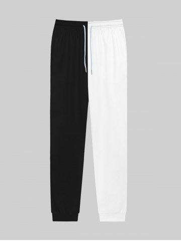 Gothic Two Tone Patchwork Pockets Drawstring Pull On Sweatpants For Men