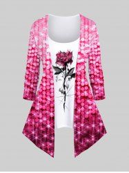T-shirt 3D Rose Brillante Imprimée de Grande Taille 2 en Cristal - Rose clair S