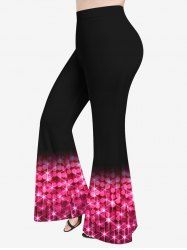 Plus Size  Valentine's Day Colorblock Crystal Glitter Sparkling Sequin 3D Print Flare Disco Pants -  