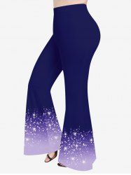 Plus Size Galaxy Star Ombre Sparkling Sequin Glitter 3D Print Flare Disco Pants -  