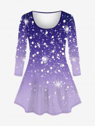 Plus Size Galaxy Ombre Star Glitter Sparkling Sequin 3D Print Long Sleeve T-shirt -  