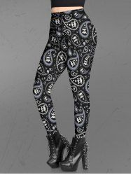 Gothic Skulls Heart Paisley Print Skinny Leggings -  