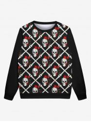 Gothic Skulls Bone Plaid Rose Flower Print Pullover Long Sleeves Sweatshirt For Men -  