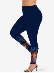 Plus Size New Year Party Galaxy Fireworks Glitter Sparkling Sequin 3D Print Leggings -  
