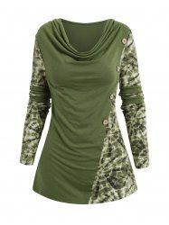 Tie Dye Print Panel Cowl Neck Long Sleeve T-shirt -  
