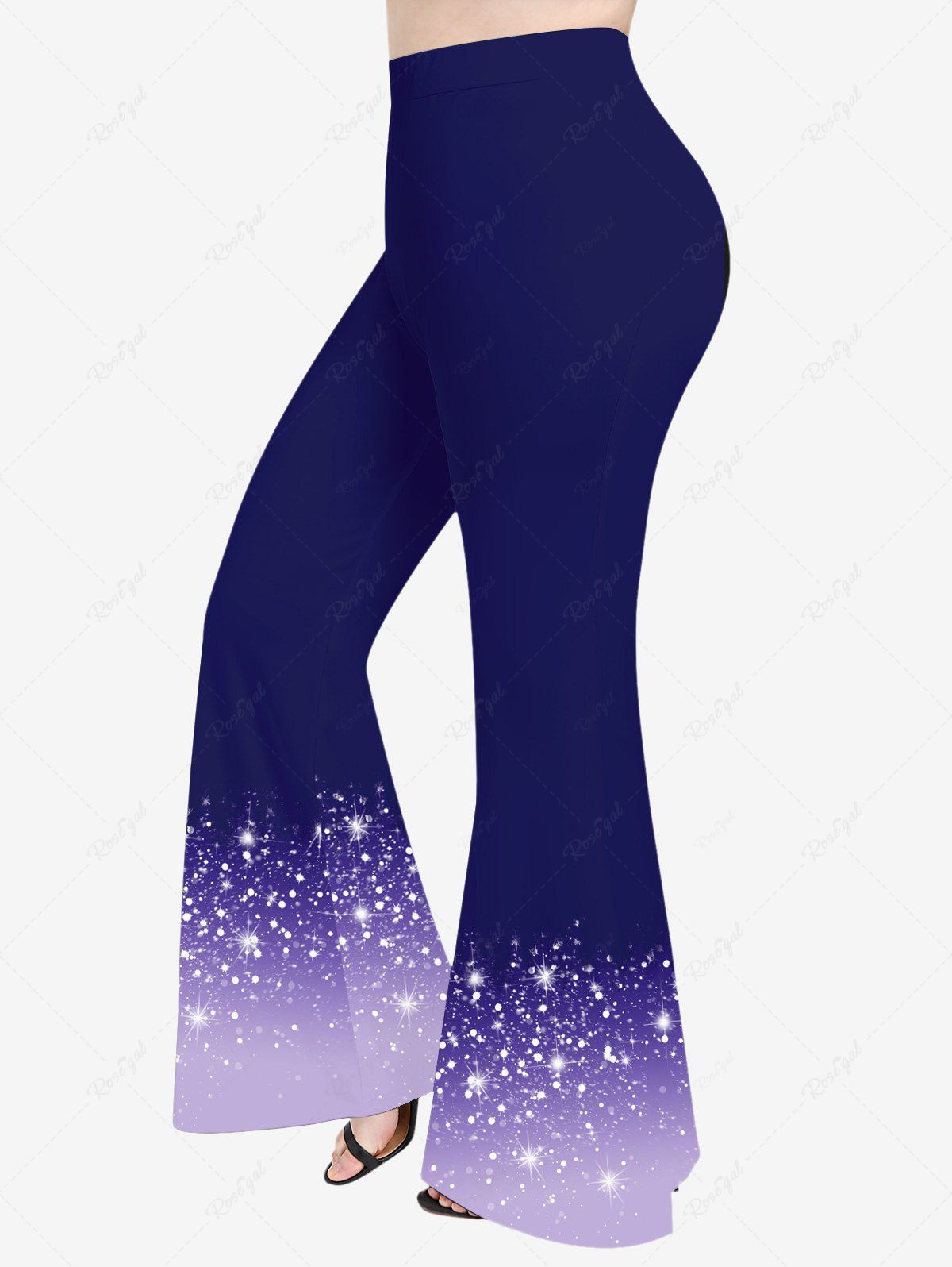 Fancy Plus Size Galaxy Star Ombre Sparkling Sequin Glitter 3D Print Flare Disco Pants  
