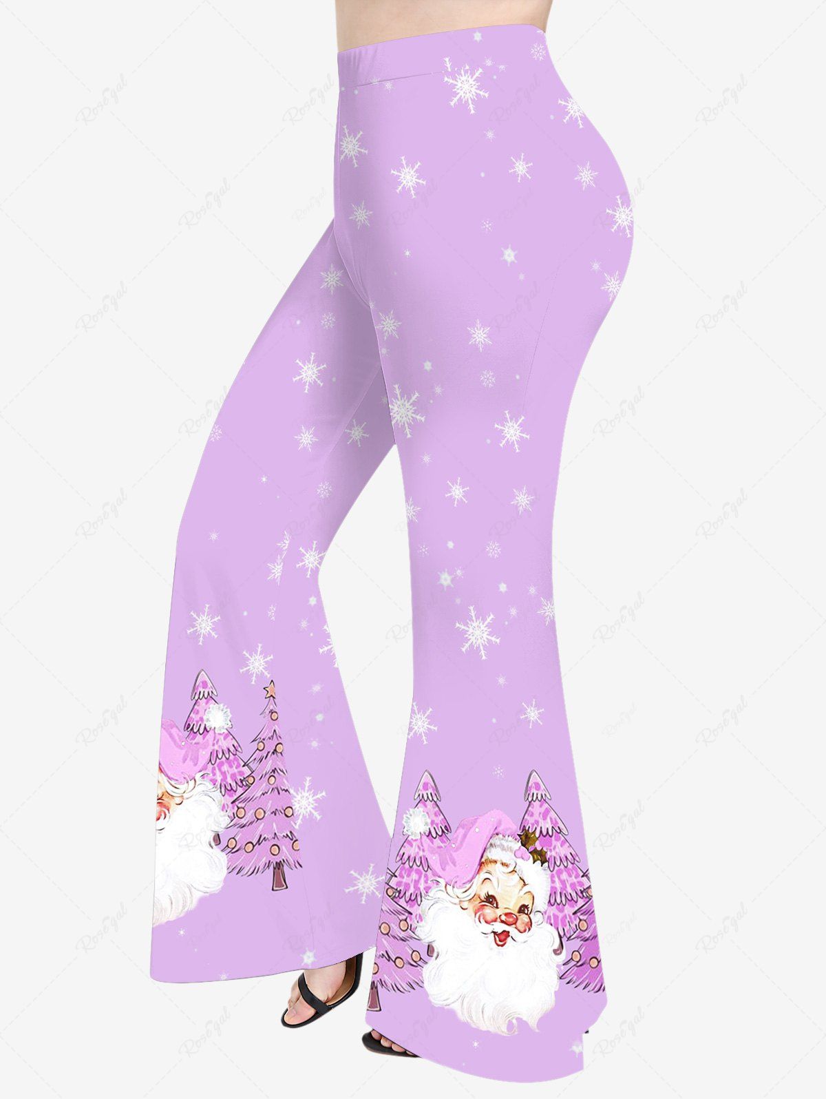 New Plus Size Christmas Tree Santa Clause Snowflake Stars Print Flare Pants  