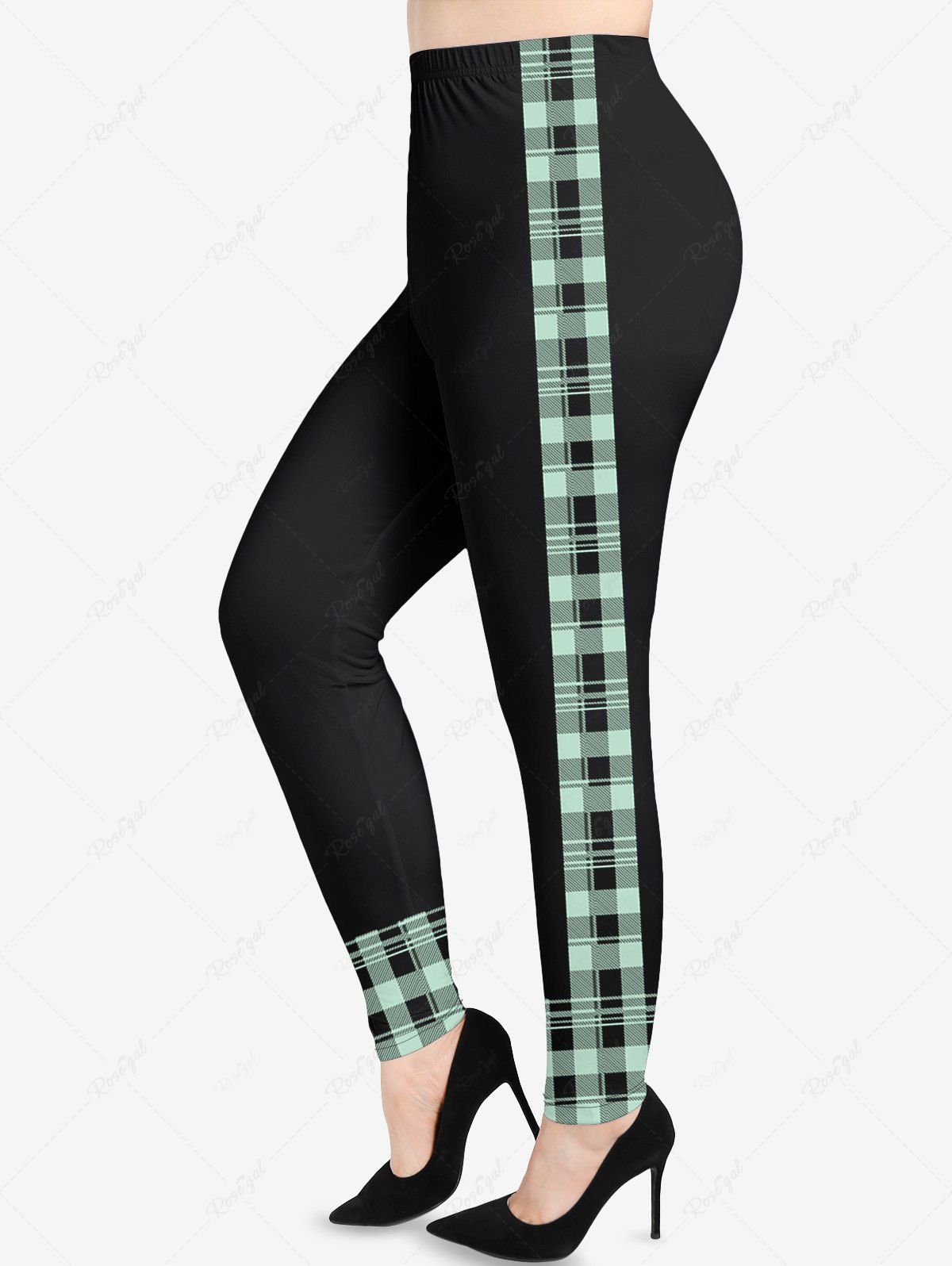 Shop Plus Size Plaid Checkered Print Leggings  