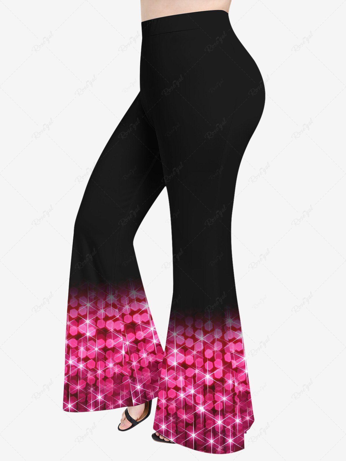 Pantalon Évasé Brillant 3D Imprimé en Blocs de Couleurs à Paillettes Grande Taille pour Saint-Valentin Rose clair M