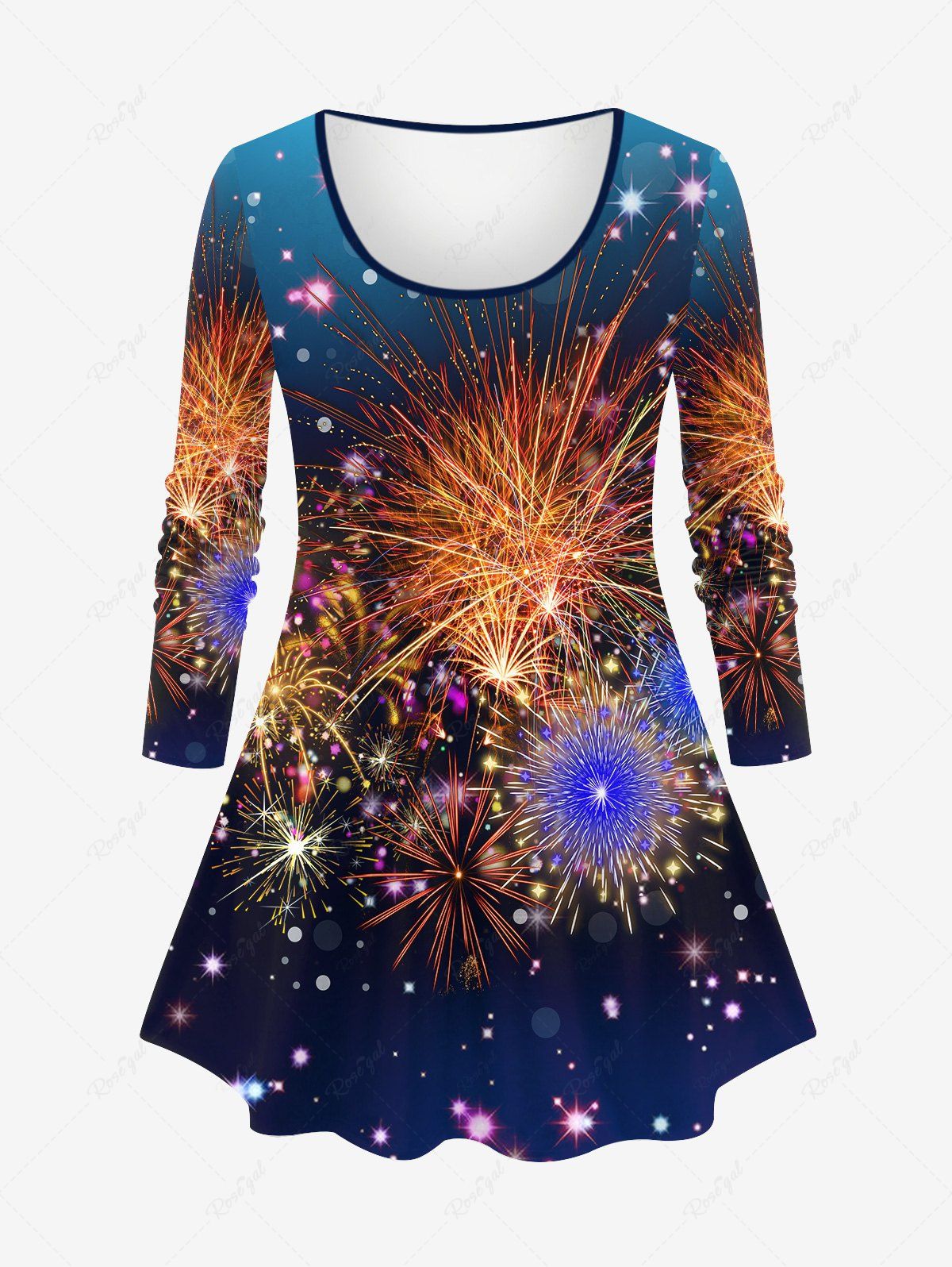 Hot Plus Size New Year Party Fireworks Galaxy Star Glitter Sparkling Sequin 3D Print Long Sleeve T-shirt  