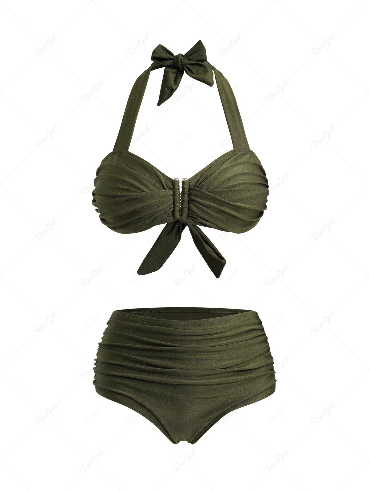 Trendy Plain Color U-ring Padded Two Piece Swimwear  