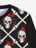 Sweat-shirt Gothique Rose Crâne Imprimés à Carreaux à Manches Longues pour Homme - Noir L