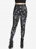 Gothic Skulls Heart Paisley Print Skinny Leggings -  