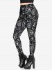 Gothic Skulls Heart Paisley Print Skinny Leggings -  