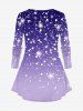 Plus Size Galaxy Ombre Star Glitter Sparkling Sequin 3D Print Long Sleeve T-shirt -  