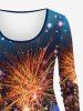 Plus Size New Year Party Fireworks Galaxy Star Glitter Sparkling Sequin 3D Print Long Sleeve T-shirt -  
