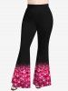 Plus Size  Valentine's Day Colorblock Crystal Glitter Sparkling Sequin 3D Print Flare Disco Pants -  