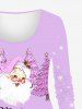 T-shirt Lettre Flocon de Neige et Père Noël Imprimés de Grande Taille à Manches Longues - Violet clair S