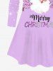 T-shirt Lettre Flocon de Neige et Père Noël Imprimés de Grande Taille à Manches Longues - Violet clair 1X
