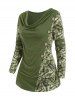 Tie Dye Print Panel Cowl Neck Long Sleeve T-shirt -  