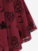 Plus Size Lace Up Grommets Rose Flower Heart Flocking Mesh Ruched Asymmetrical Long Sleeve  2 In 1 Top -  