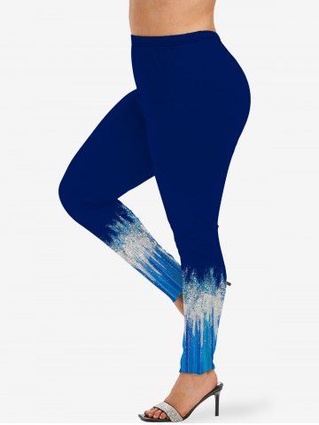 Plus Size Colorblock Sparkling Sequin Glitter 3D Print Leggings - BLUE - 5X