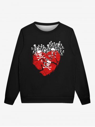 Gothic Skulls Heart Bones Print Crew Neck Pullover Long Sleeves Sweatshirt For Men - BLACK - L