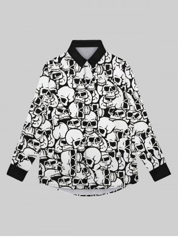 Gothic Turn-down Collar Skulls Print Buttons Contrast Binding Long Sleeves Shirt For Men