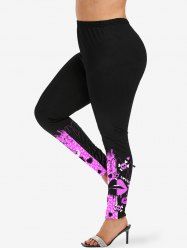 Plus Size Skulls Heart Lip Crown Striped Colorblock Patchwork Paint Drops Print Skinny Leggings -  