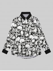 Gothic Turn-down Collar Skulls Print Buttons Contrast Binding Long Sleeves Shirt For Men -  