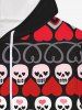 Gothic Skulls Heart Striped Print Valentines Pocket Drawstring Pullover Long Sleeves Hoodie For Men -  